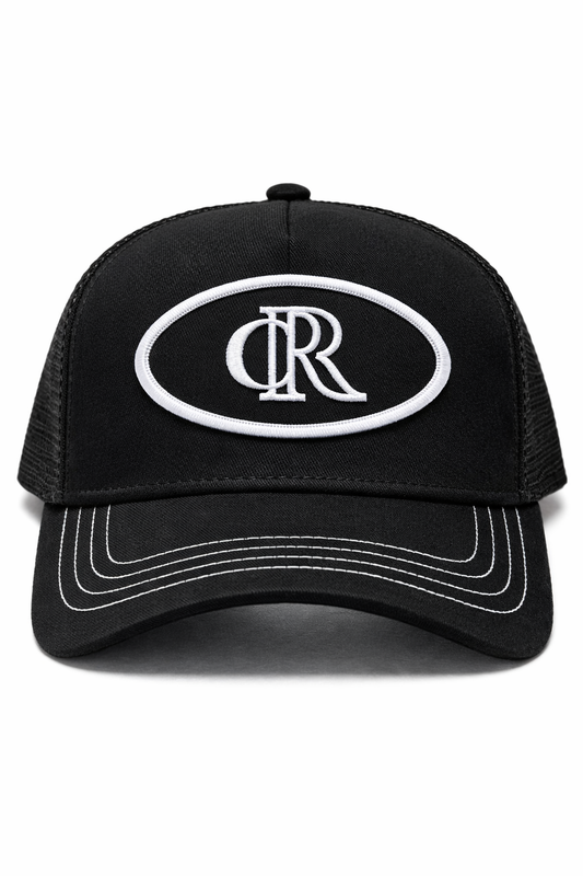 FLVRCITY ‘C/R MONOGRAM’ BLACK/WHITE NON-PADDED TRUCKER